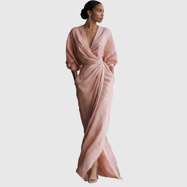 Juna -  Minimalistisches Maxi-Kleid mit V-Ausschnitt
