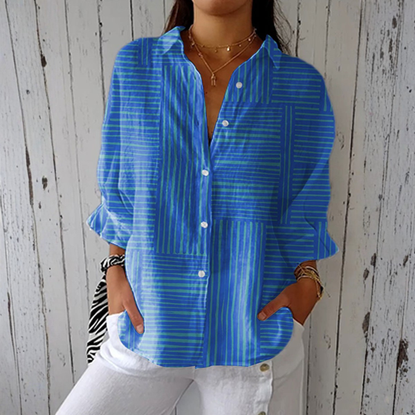 Clara - Blaue gestreifte moderne Bluse
