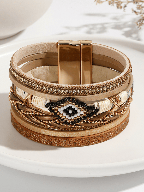 Damen Vintage Bohemian Handgefertigtes Geflochtenes Lederarmband