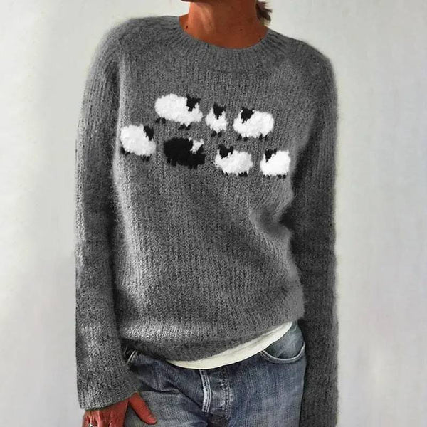 Bianca | Grauer Pullover mit Schafmotiv