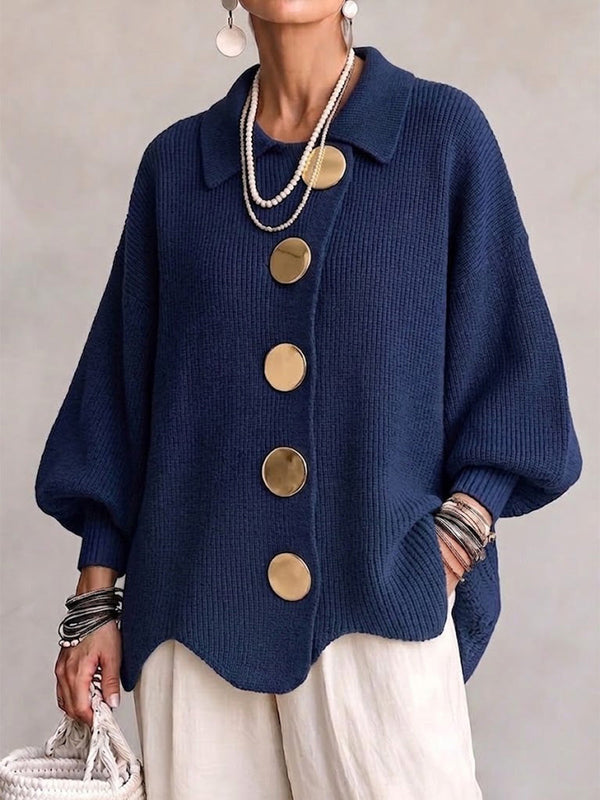 Isadora | Oversize Cardigan mit großem Metallknopf