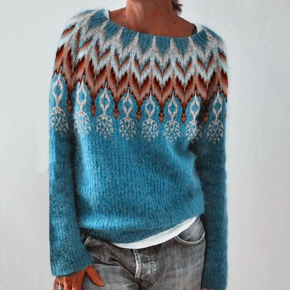 Katinka | Petrolfarbener Retro-Pullover mit Norweger-Muster